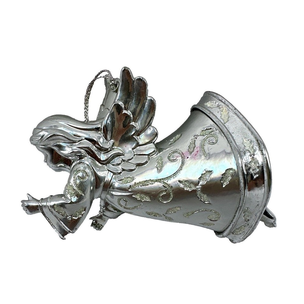 Vintage Silver Angel Bell Christmas Ornament Holiday‎ Decor Tree Decoration